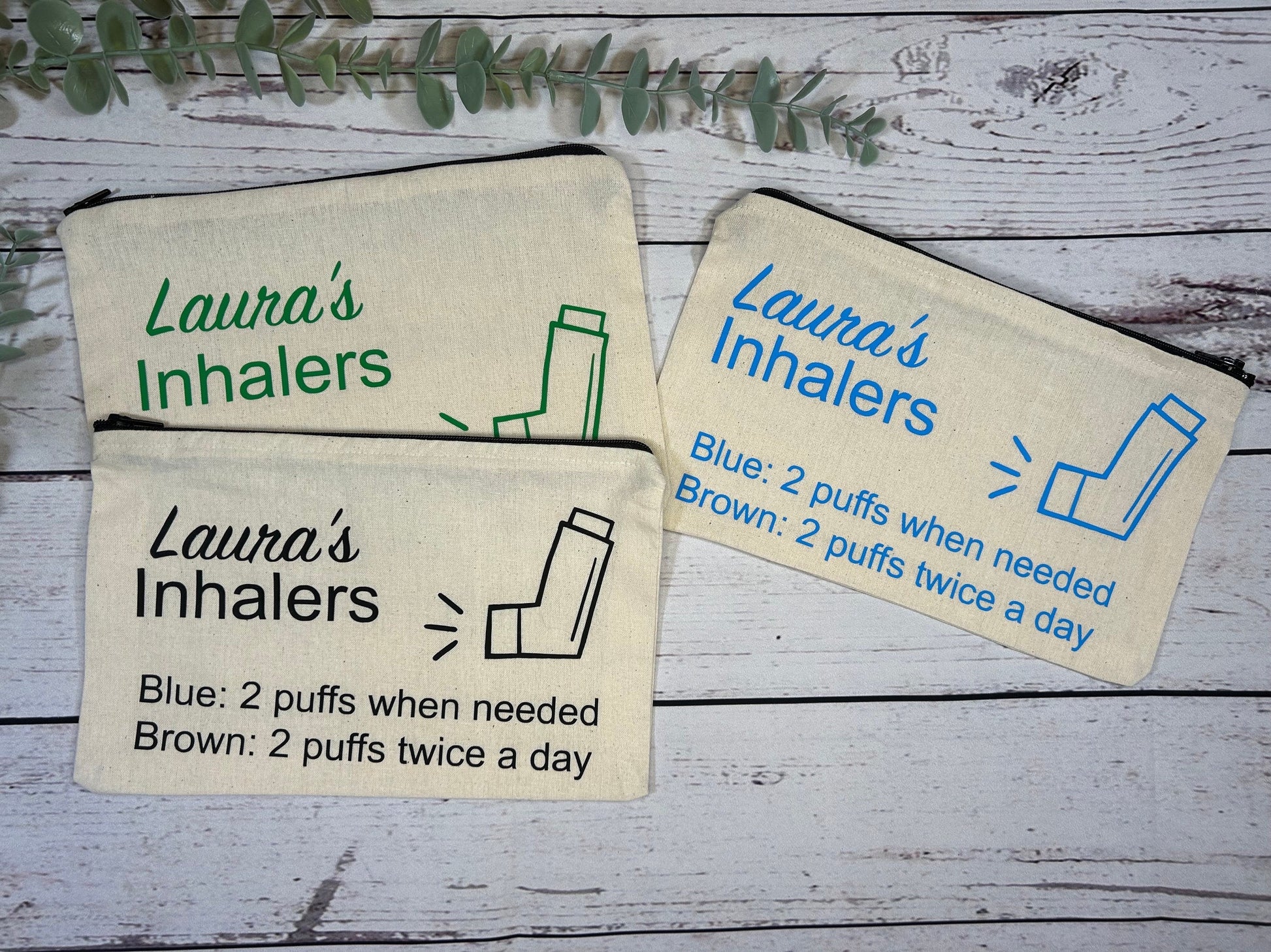 Personalised Cotton Canvas Inhaler Bag | Cotton | Inhaler Pouch | Medication Bag | With Directions