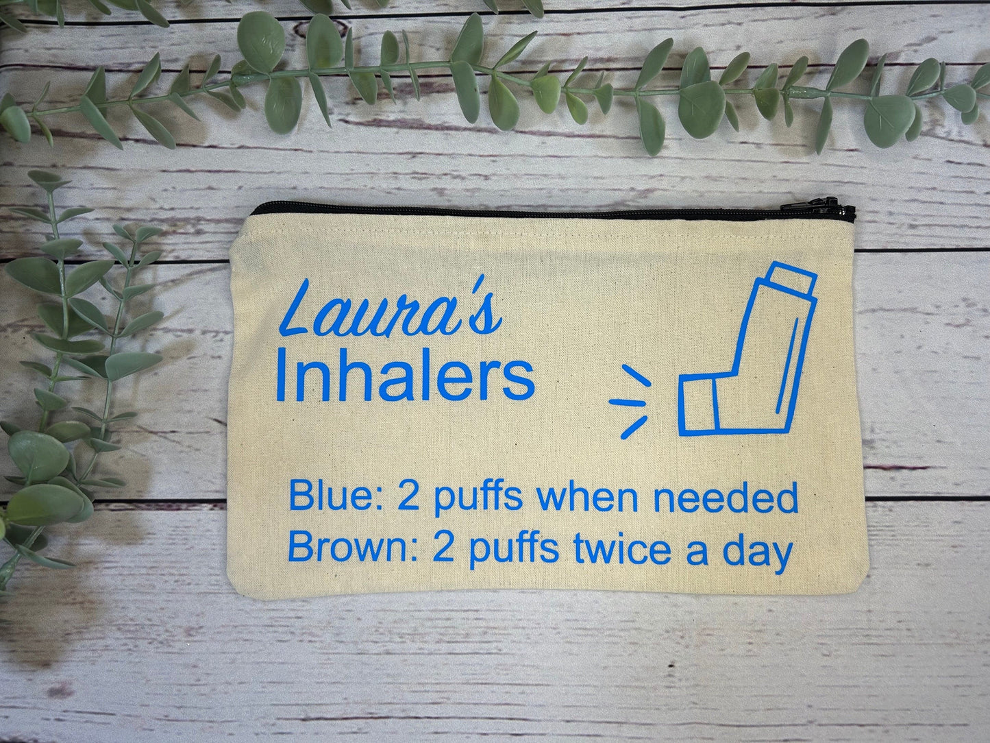 Personalised Cotton Canvas Inhaler Bag | Cotton | Inhaler Pouch | Medication Bag | With Directions