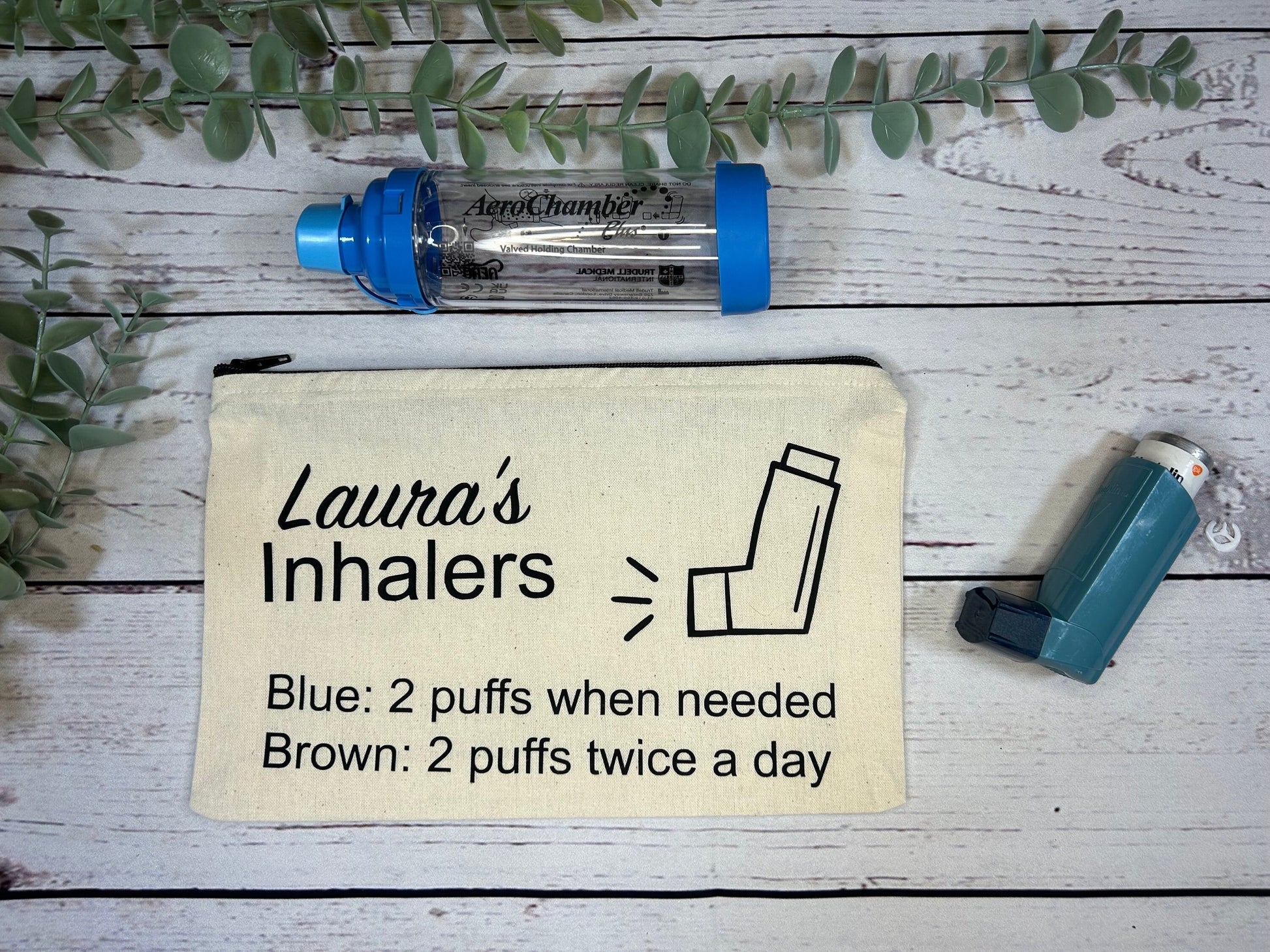 Personalised Cotton Canvas Inhaler Bag | Cotton | Inhaler Pouch | Medication Bag | With Directions