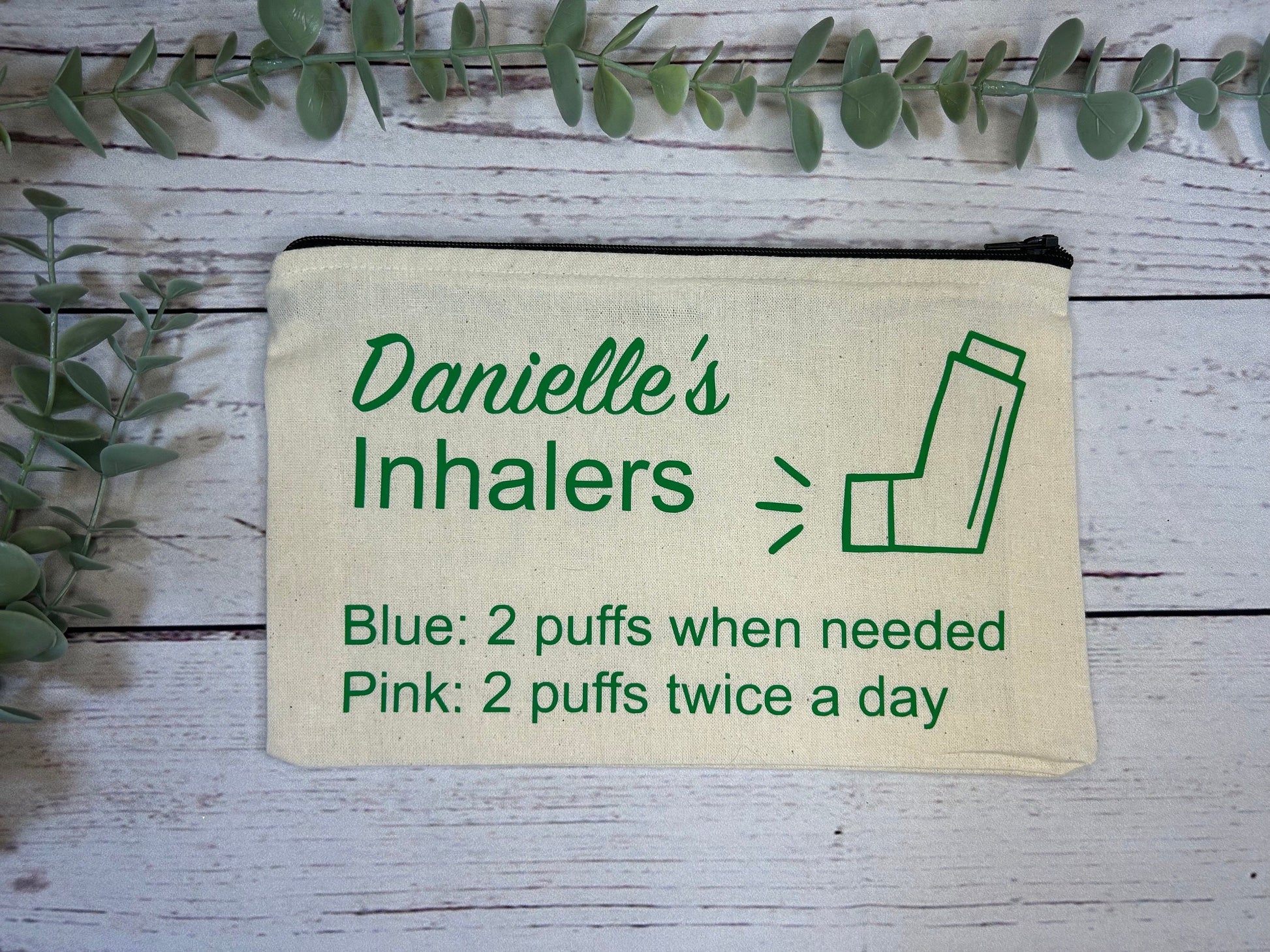 Personalised Cotton Canvas Inhaler Bag | Cotton | Inhaler Pouch | Medication Bag | With Directions