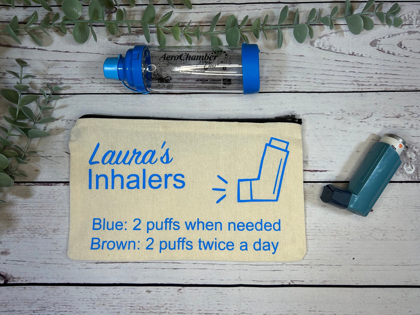 Personalised Cotton Canvas Inhaler Bag | Cotton | Inhaler Pouch | Medication Bag | With Directions