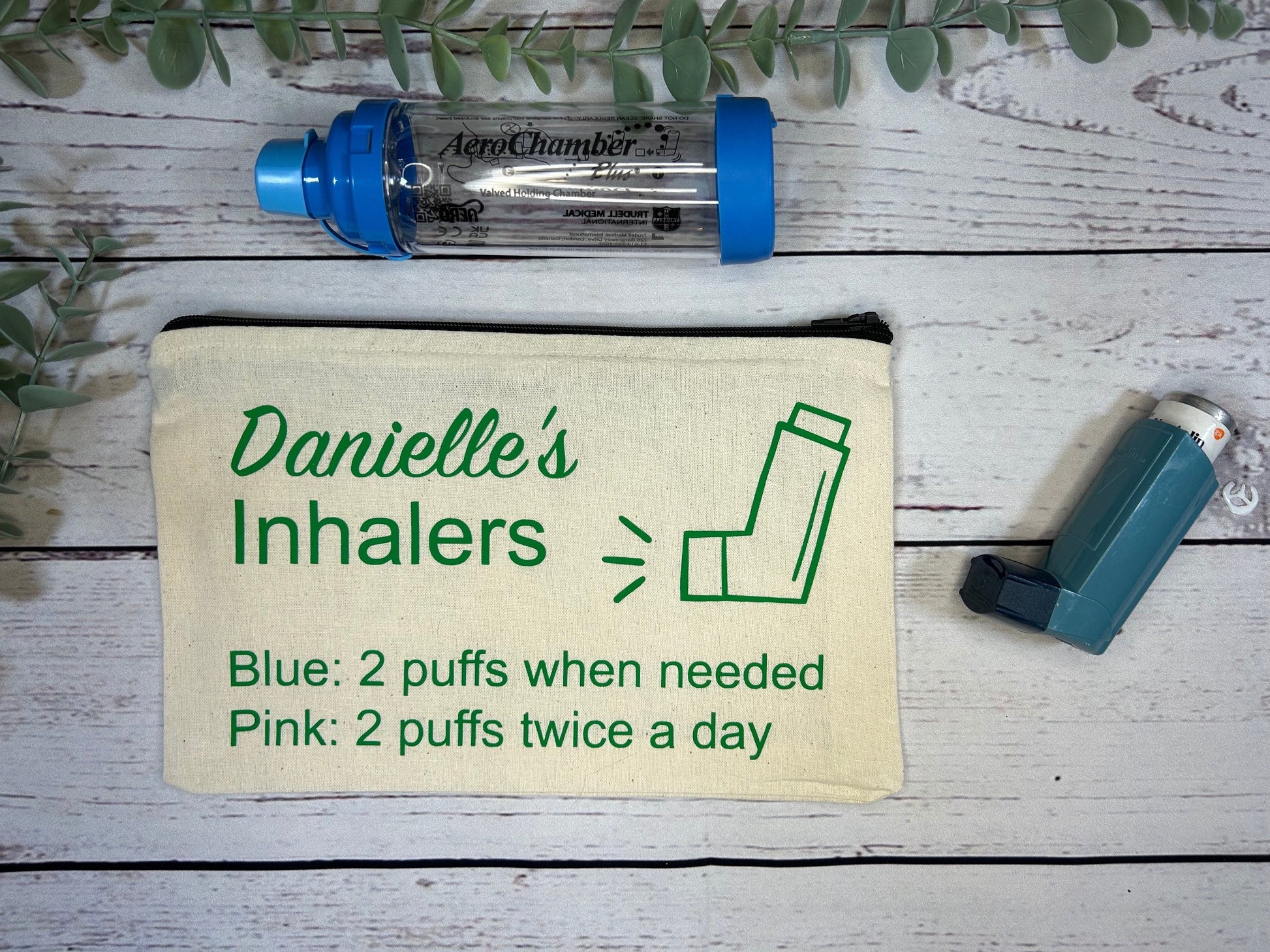 Personalised Cotton Canvas Inhaler Bag | Cotton | Inhaler Pouch | Medication Bag | With Directions