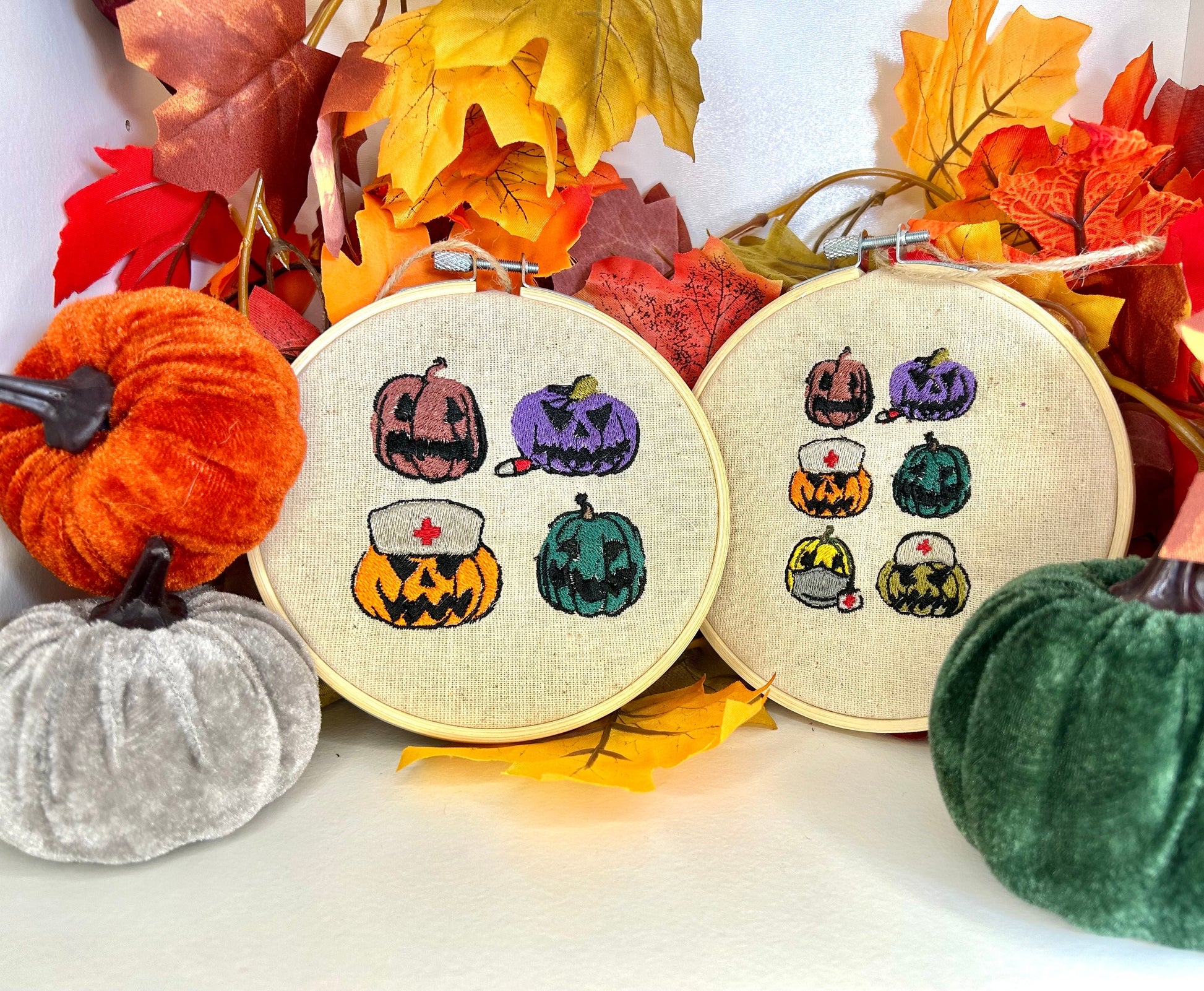 Pumpkin Embroidery Decoration | Medical Halloween Wall Decor | Complete Embroidery Decoration