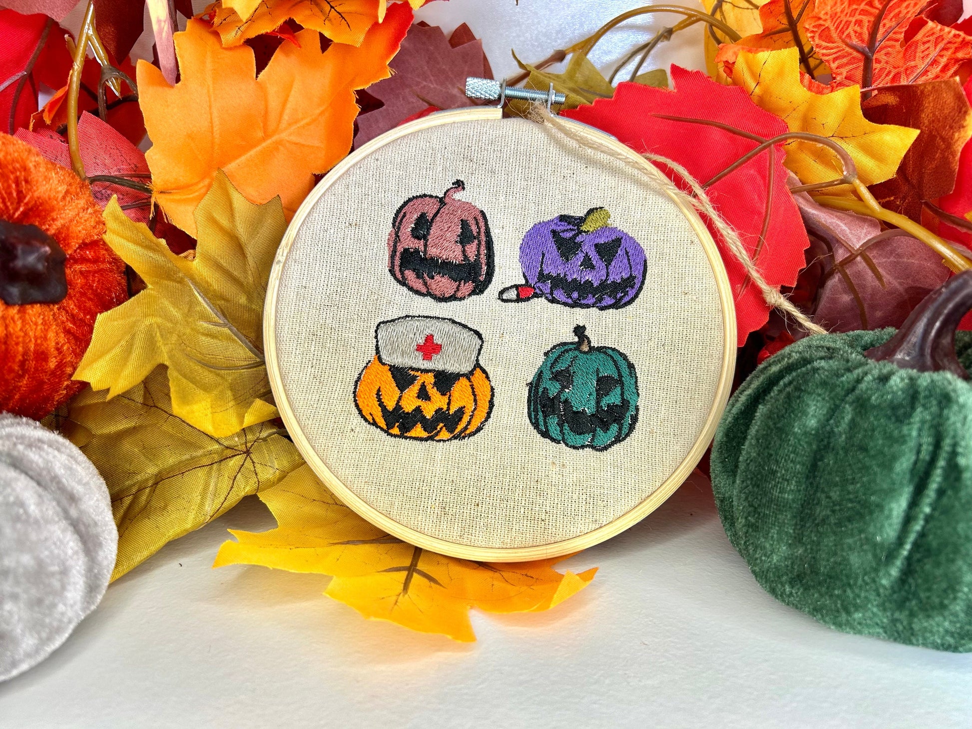 Pumpkin Embroidery Decoration | Medical Halloween Wall Decor | Complete Embroidery Decoration