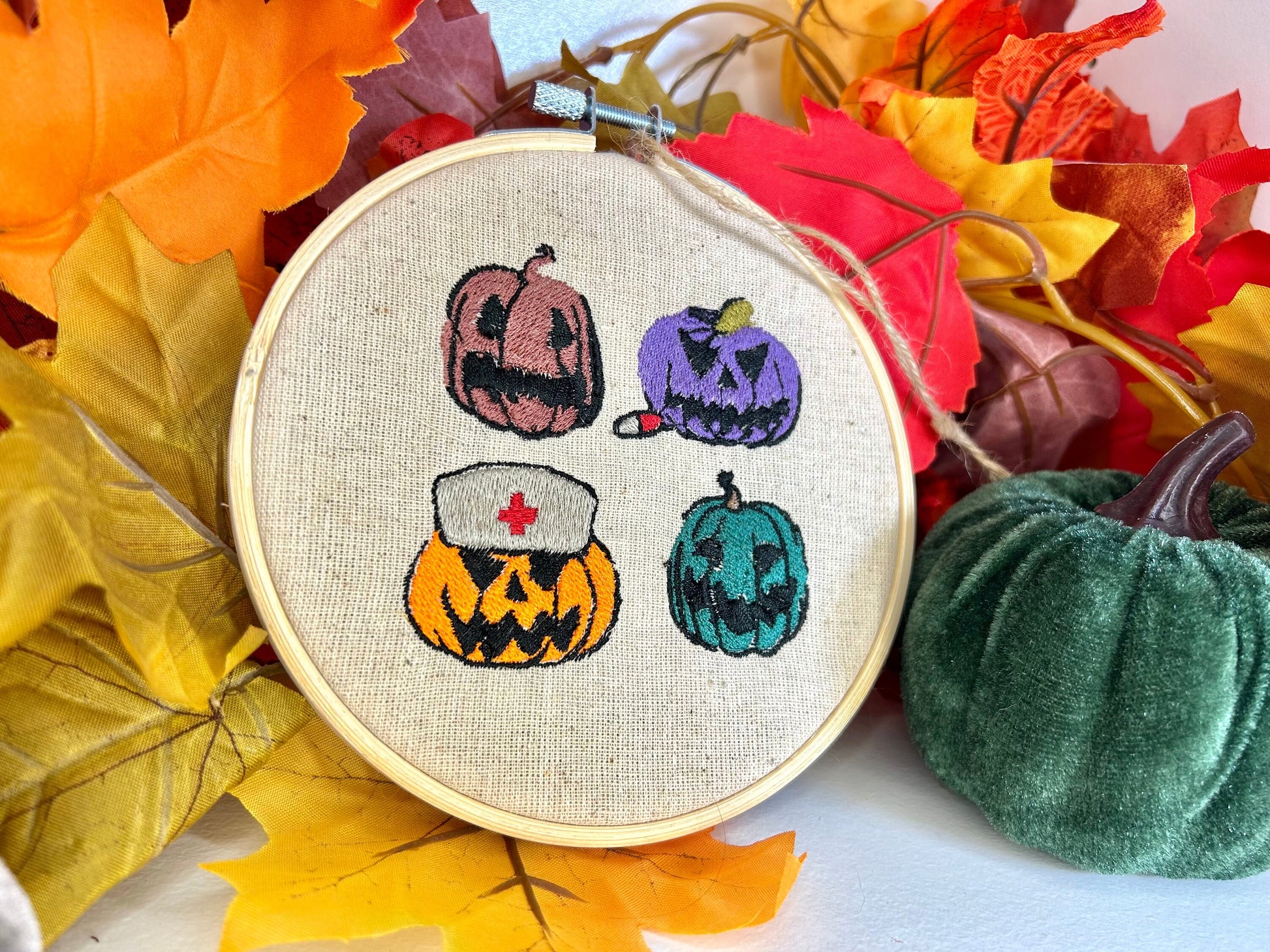 Pumpkin Embroidery Decoration | Medical Halloween Wall Decor | Complete Embroidery Decoration