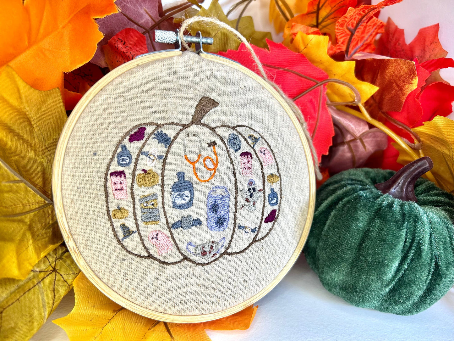 Medical Pumpkin Embroidery Decoration | Medical Halloween Wall Decor | Complete Embroidery Decoration