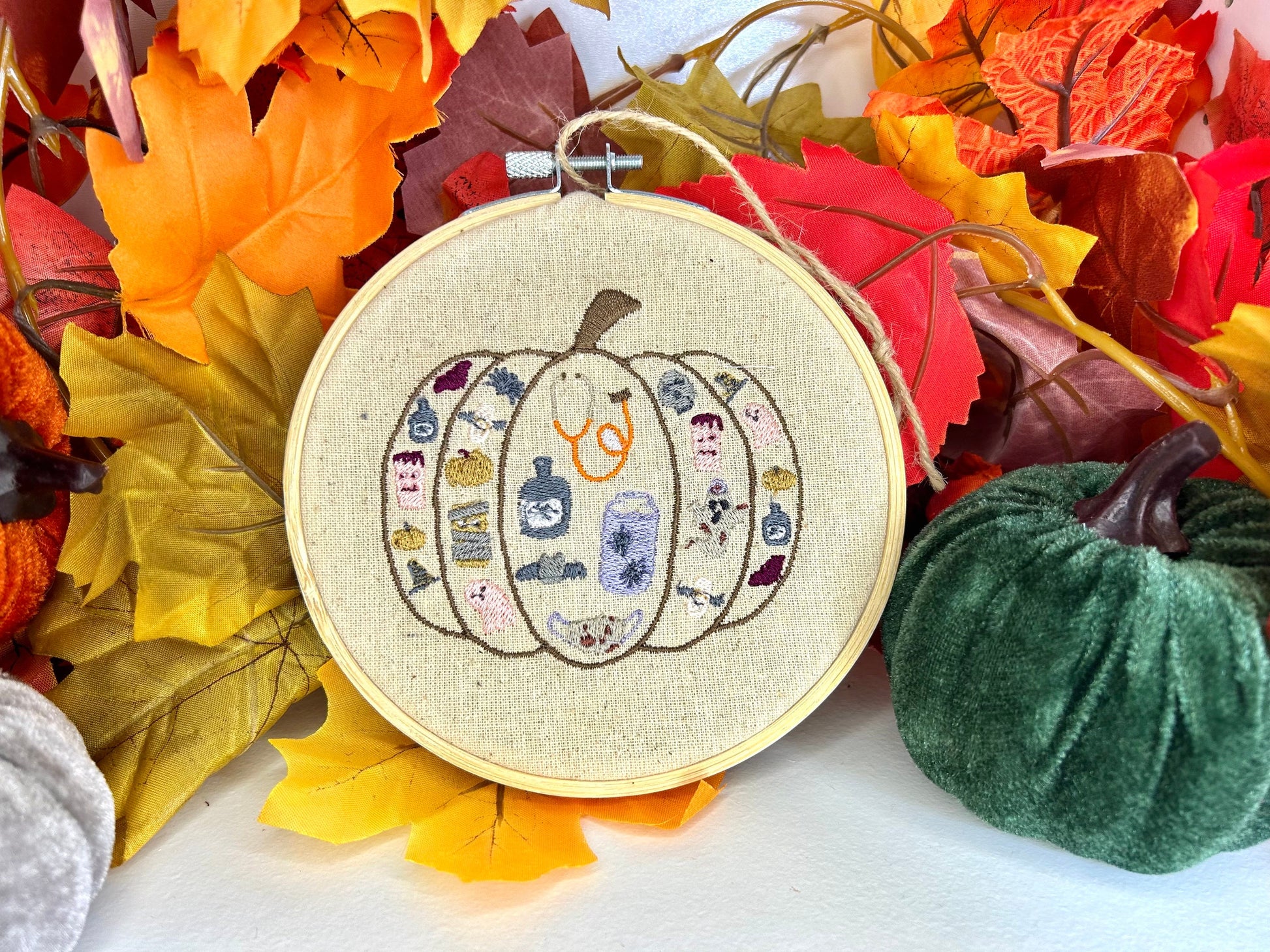 Medical Pumpkin Embroidery Decoration | Medical Halloween Wall Decor | Complete Embroidery Decoration