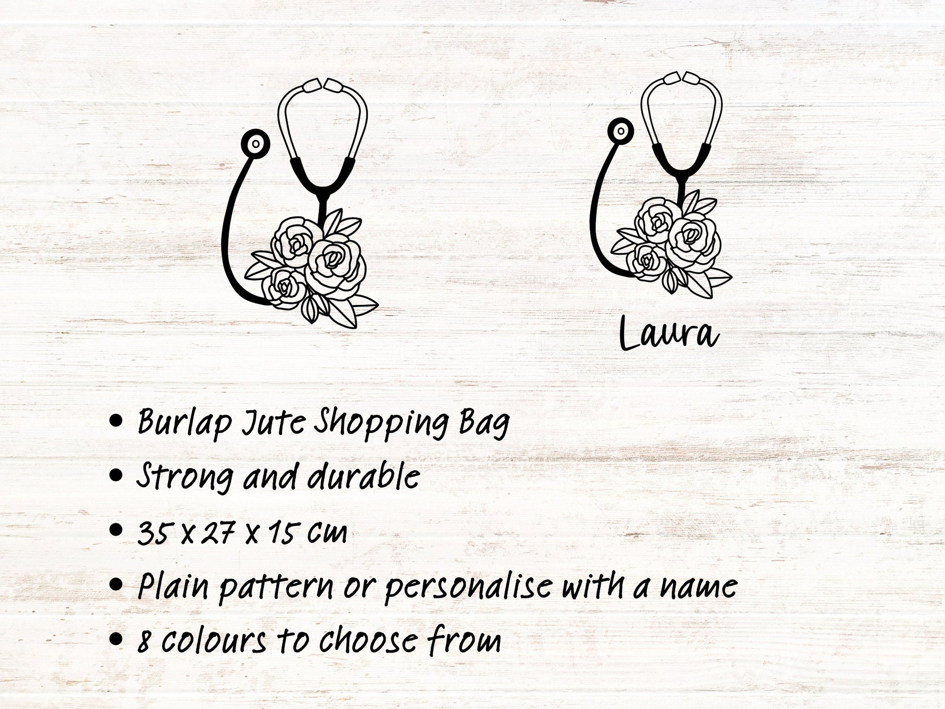 Flowery Stethoscope Jute Bag | Shopping Bag | Personalised | Medical Gift | Nurse | Doctor | Vet | Graduation