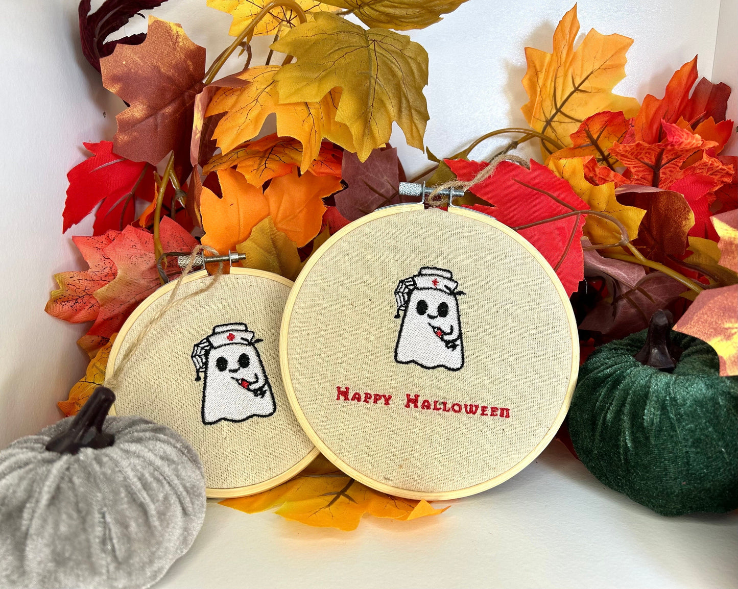 Halloween Nurse Ghost Embroidery Decoration | Medical Halloween Wall Decor | Complete Embroidery Decoration