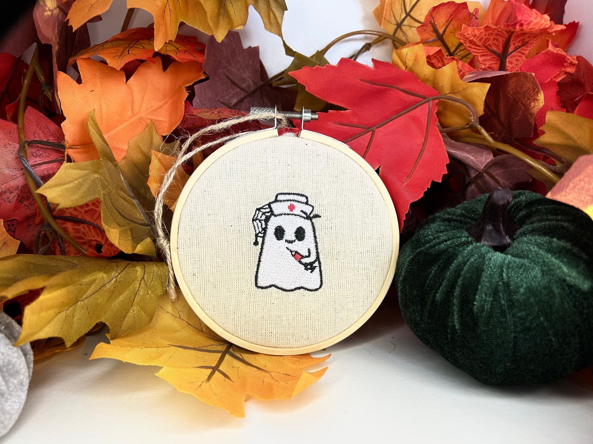 Halloween Nurse Ghost Embroidery Decoration | Medical Halloween Wall Decor | Complete Embroidery Decoration