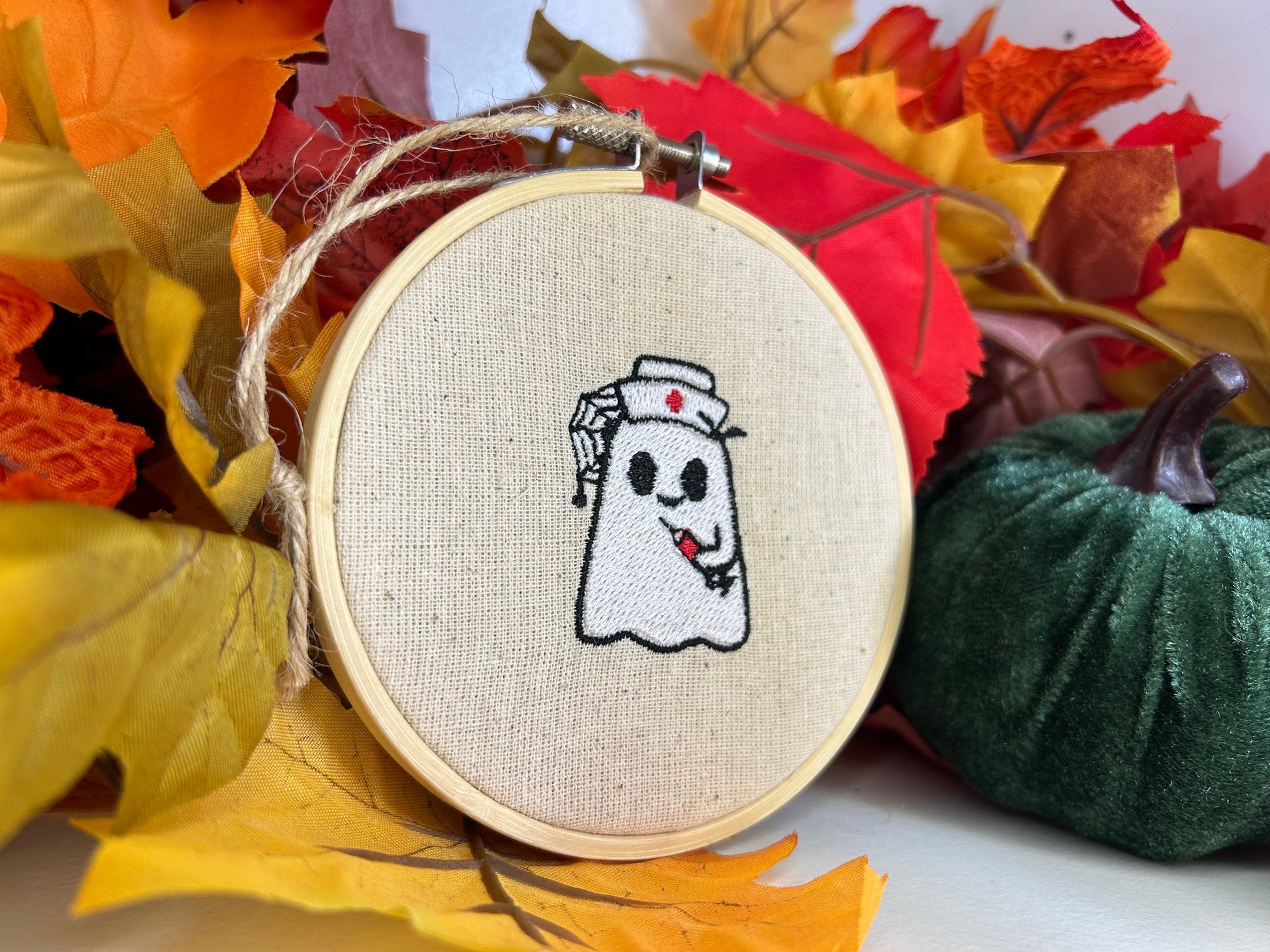 Halloween Nurse Ghost Embroidery Decoration | Medical Halloween Wall Decor | Complete Embroidery Decoration