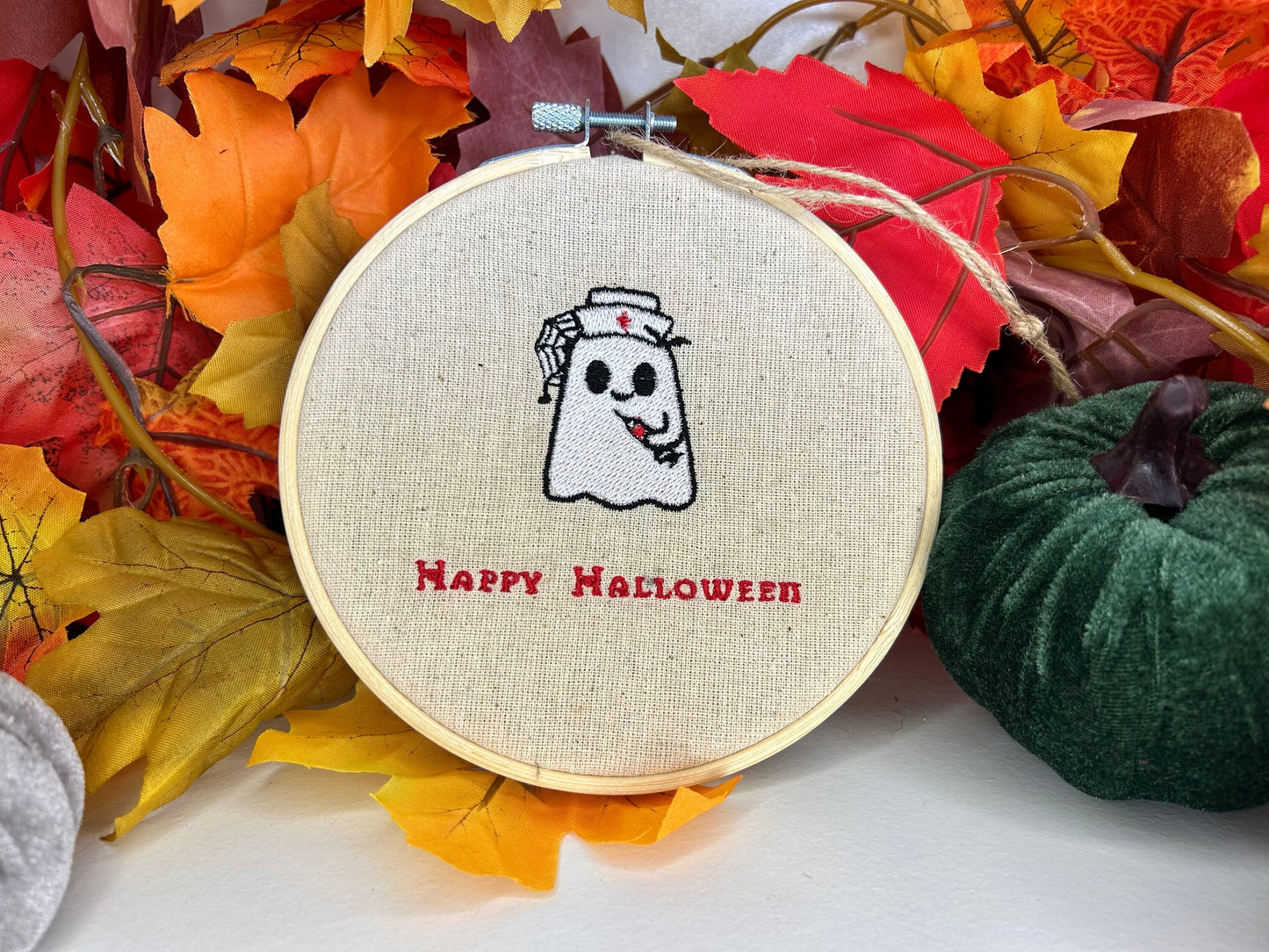 Halloween Nurse Ghost Embroidery Decoration | Medical Halloween Wall Decor | Complete Embroidery Decoration