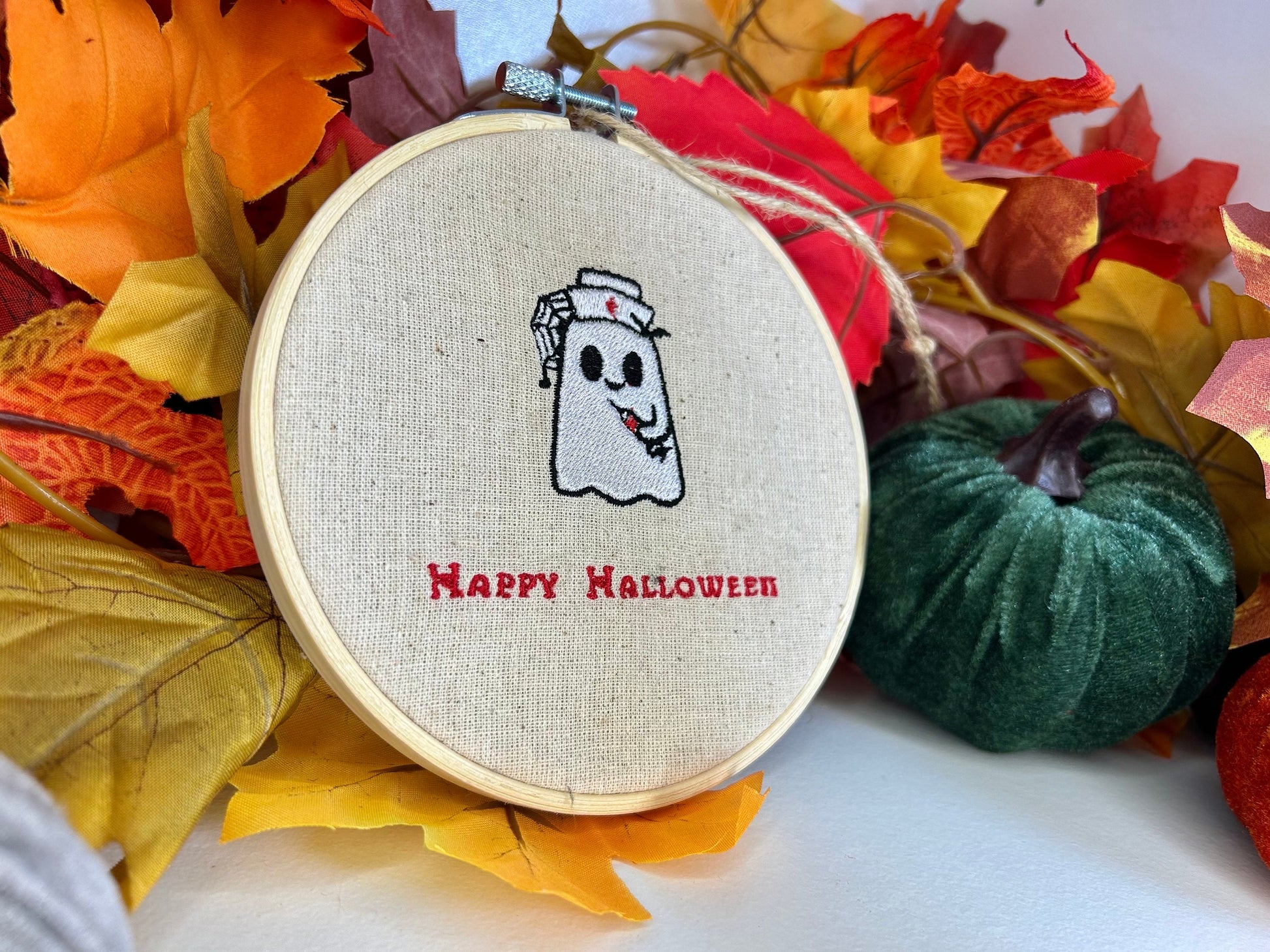 Halloween Nurse Ghost Embroidery Decoration | Medical Halloween Wall Decor | Complete Embroidery Decoration