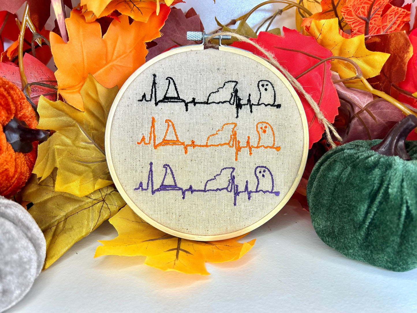 Halloween ECG Embroidery Decoration | Medical Halloween Wall Decor | Complete Embroidery Decoration