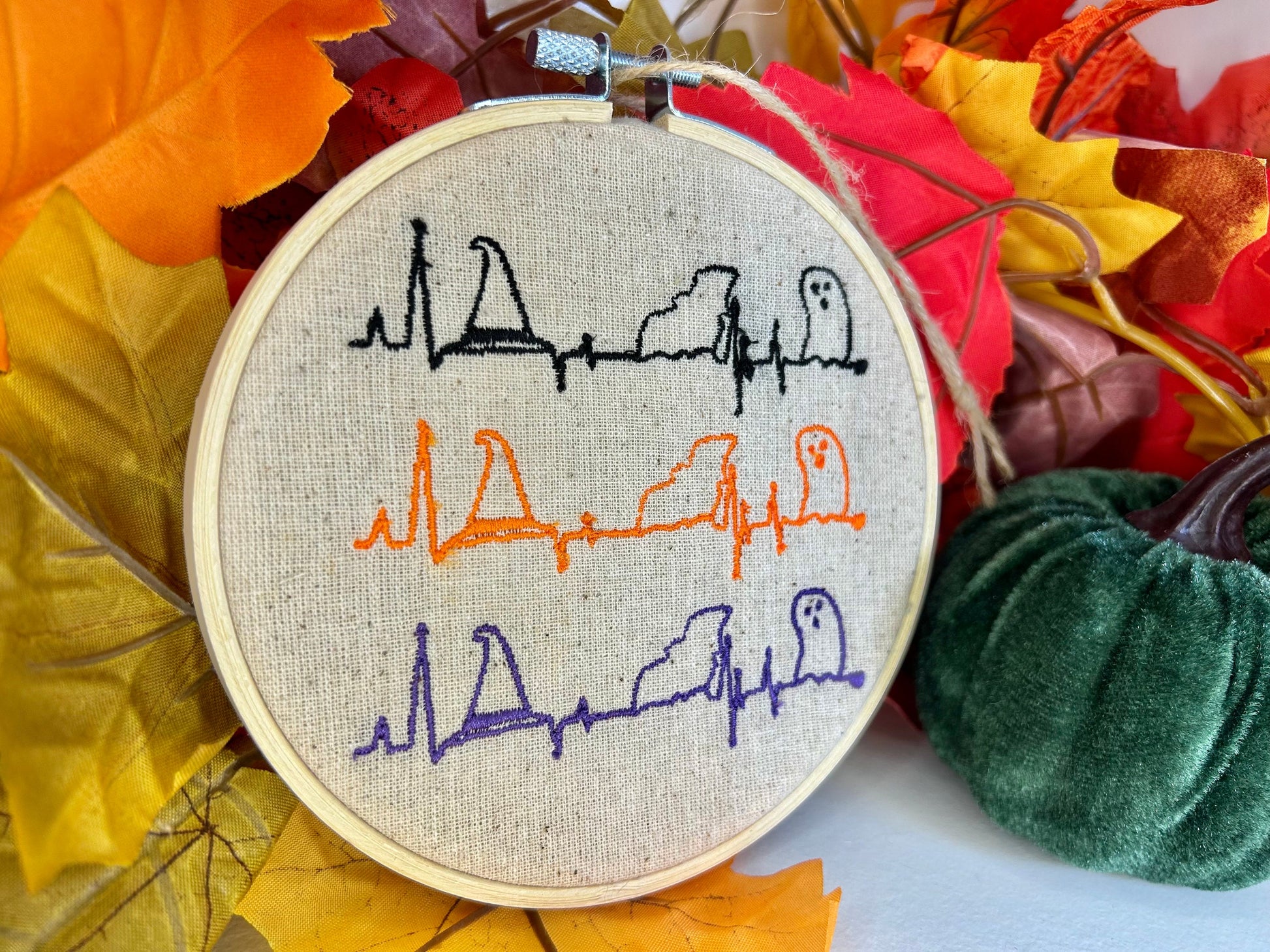 Halloween ECG Embroidery Decoration | Medical Halloween Wall Decor | Complete Embroidery Decoration