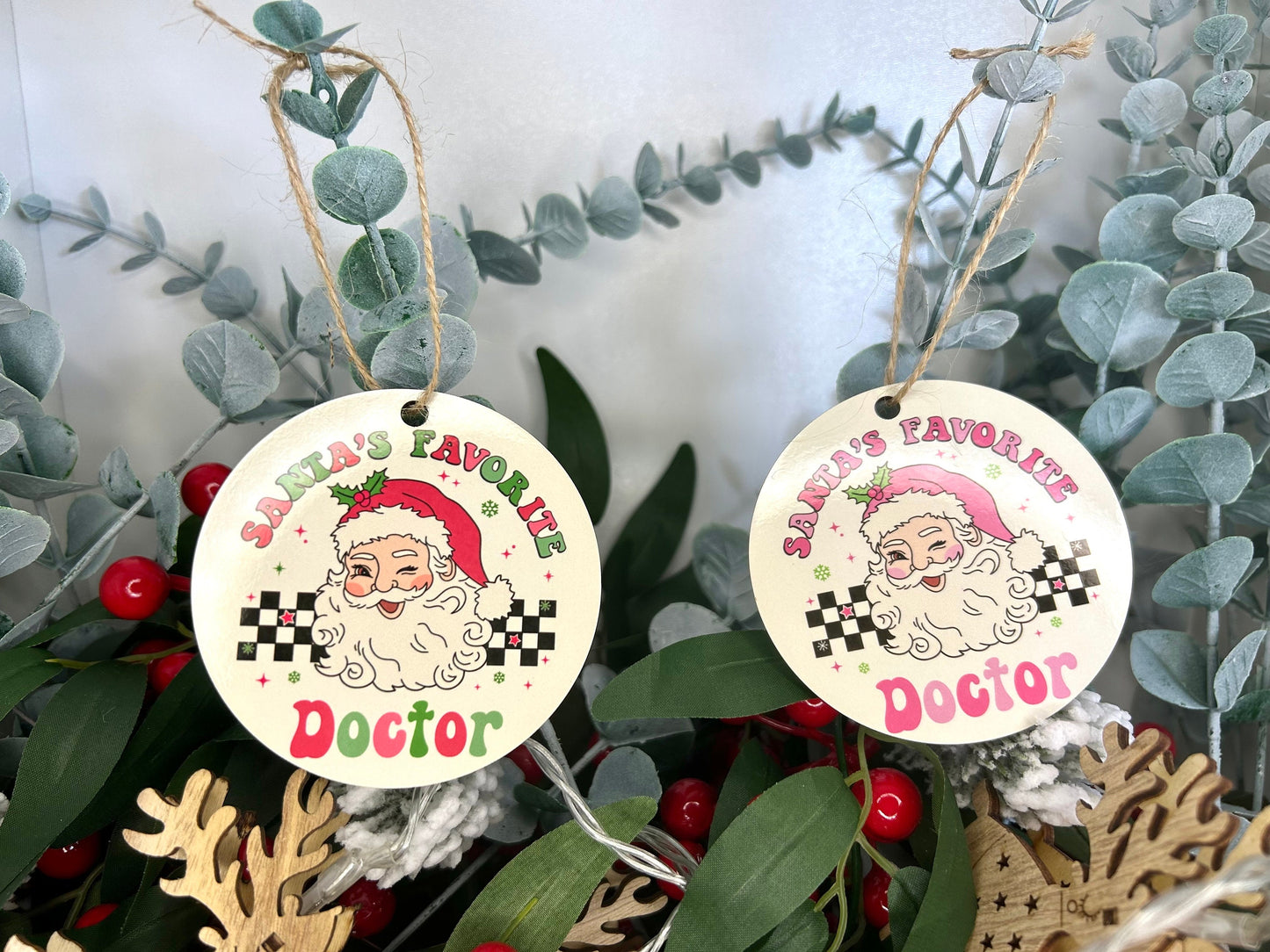 Santa's Favourite Doctor Christmas Ornament | Retro | Wood | Ceramic