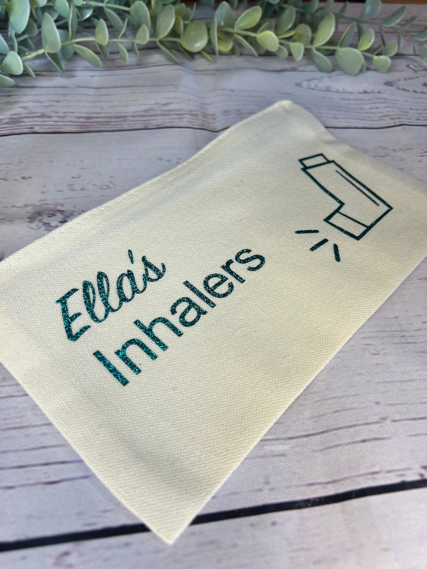 Personalised Cotton Canvas Inhaler Bag | Glitter Vinyl | Cotton | Inhaler Pouch | Medication Bag