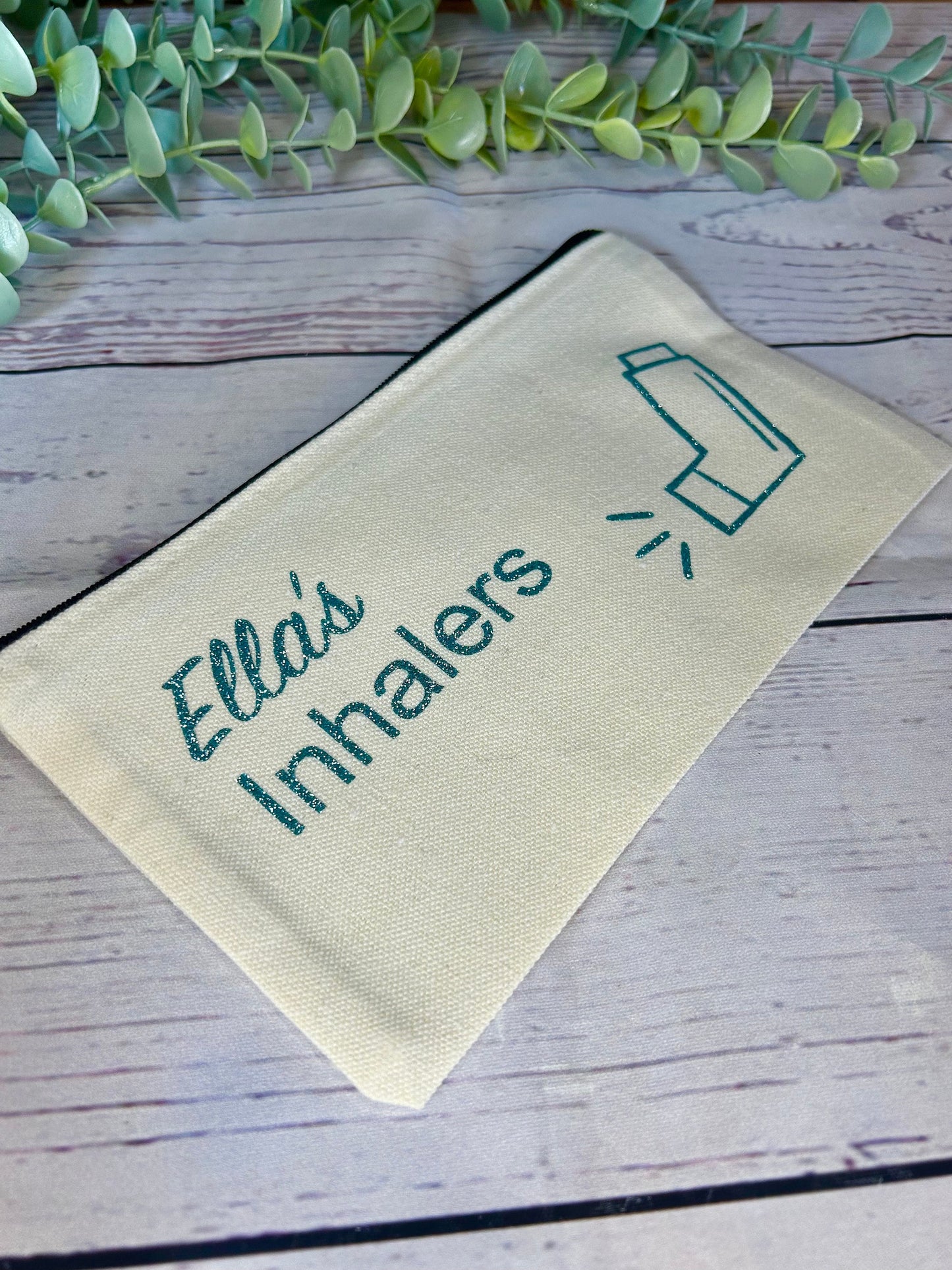 Personalised Cotton Canvas Inhaler Bag | Glitter Vinyl | Cotton | Inhaler Pouch | Medication Bag