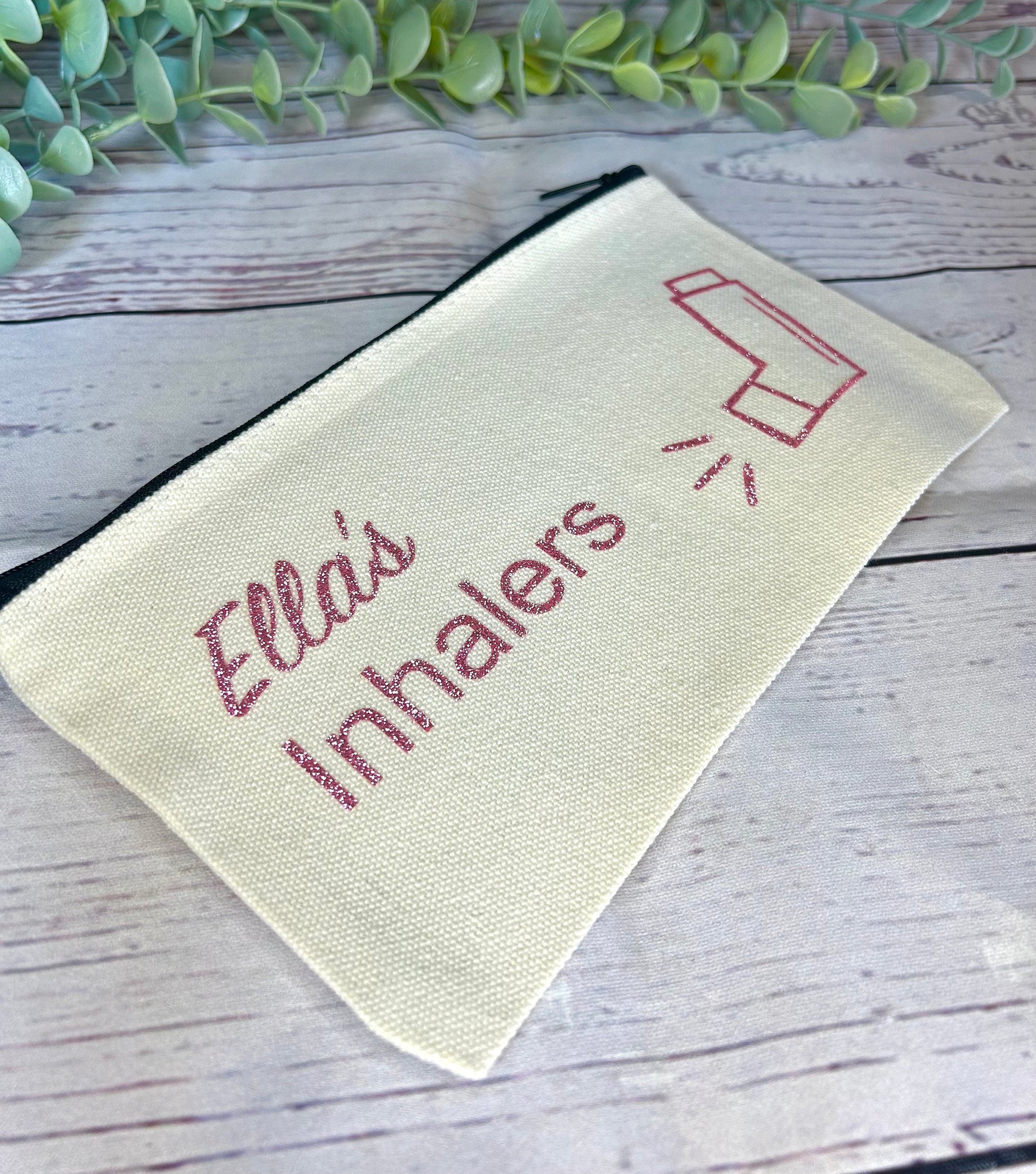 Personalised Cotton Canvas Inhaler Bag | Glitter Vinyl | Cotton | Inhaler Pouch | Medication Bag