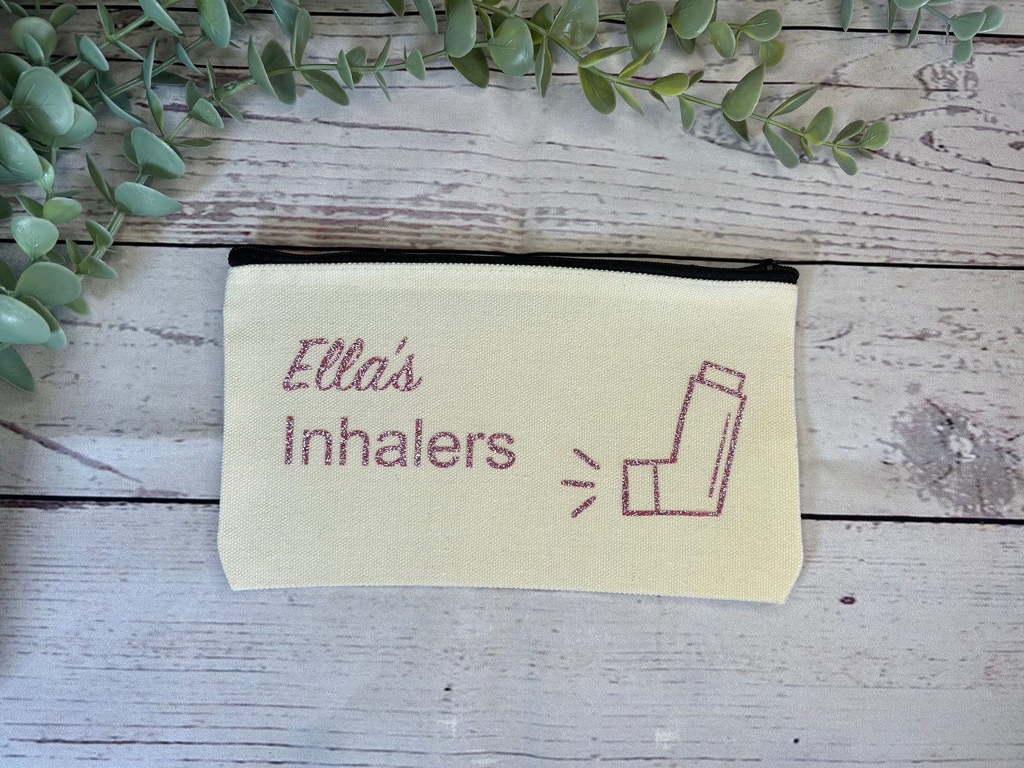 Personalised Cotton Canvas Inhaler Bag | Glitter Vinyl | Cotton | Inhaler Pouch | Medication Bag