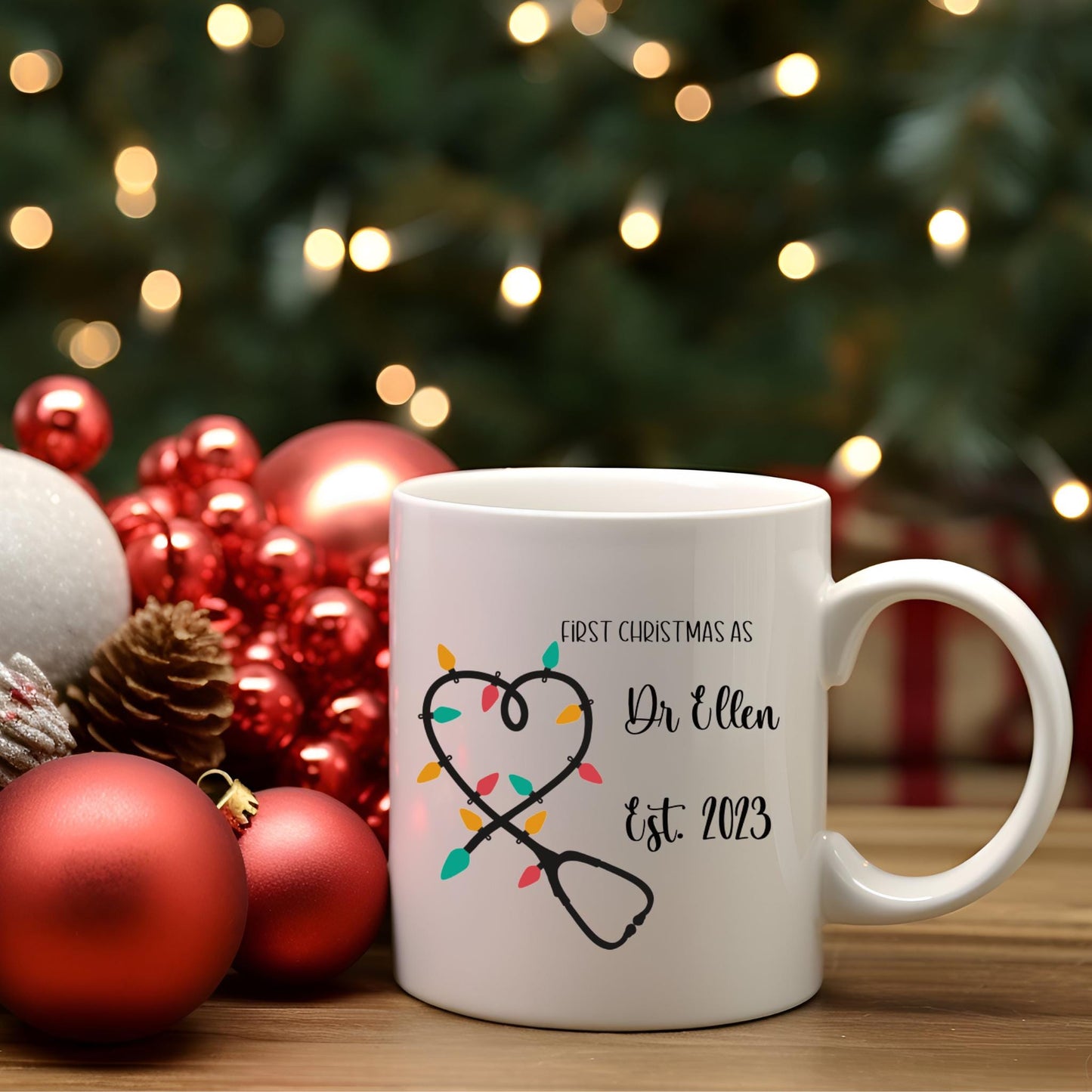 Personalised Stethoscope Fairy Lights Christmas Mug | Medic Gift | Doctor | ODP | Nurse | Vet