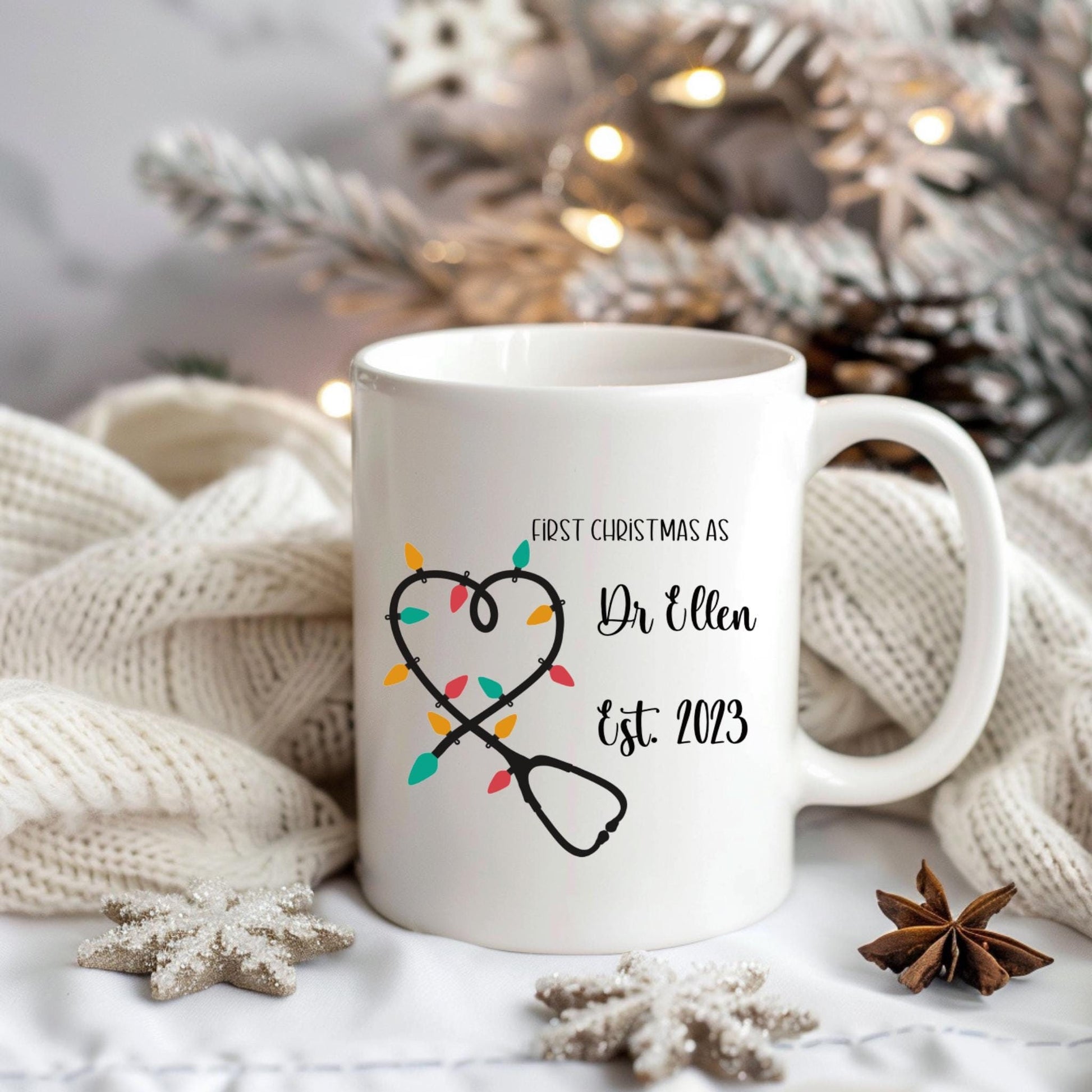 Personalised Stethoscope Fairy Lights Christmas Mug | Medic Gift | Doctor | ODP | Nurse | Vet