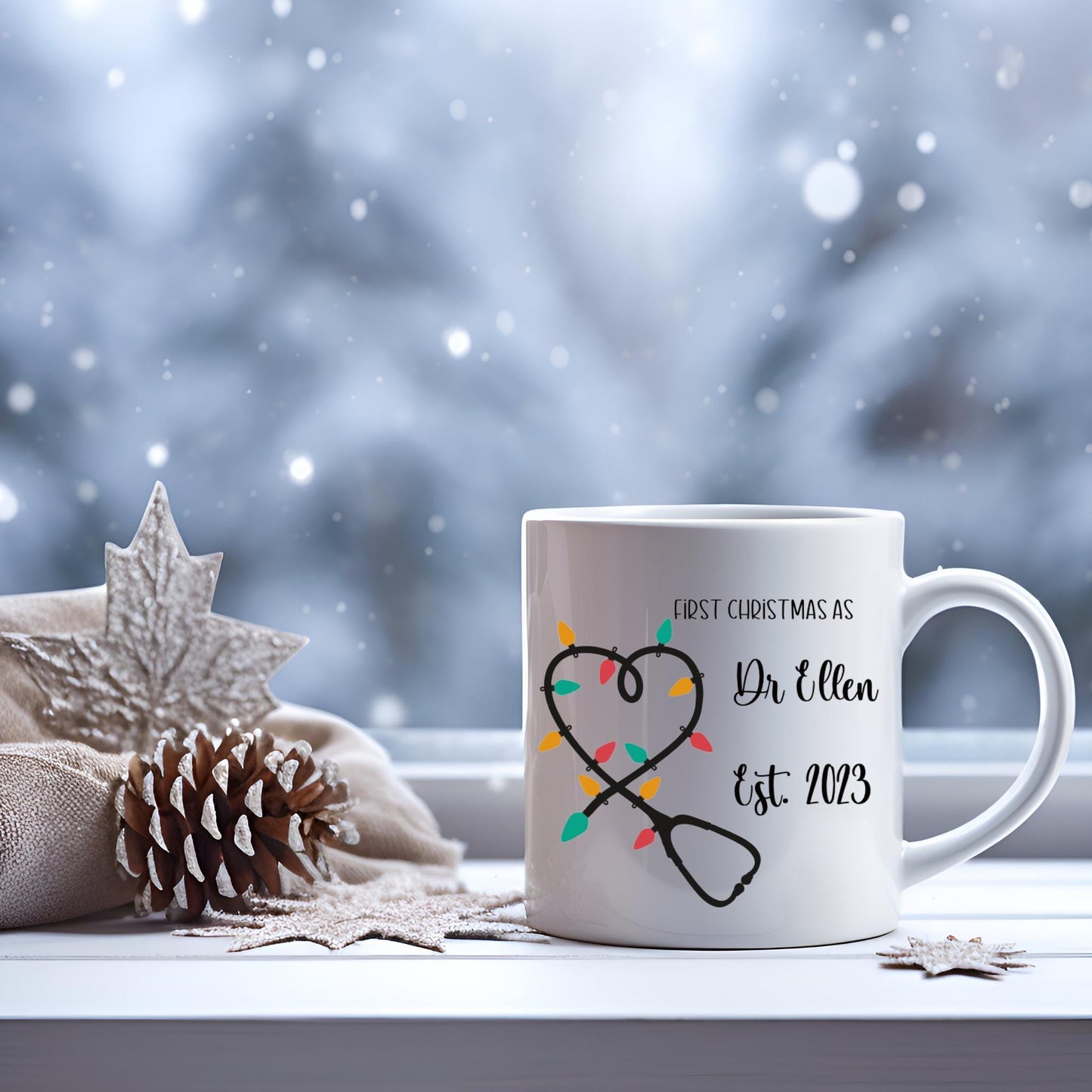 Personalised Stethoscope Fairy Lights Christmas Mug | Medic Gift | Doctor | ODP | Nurse | Vet