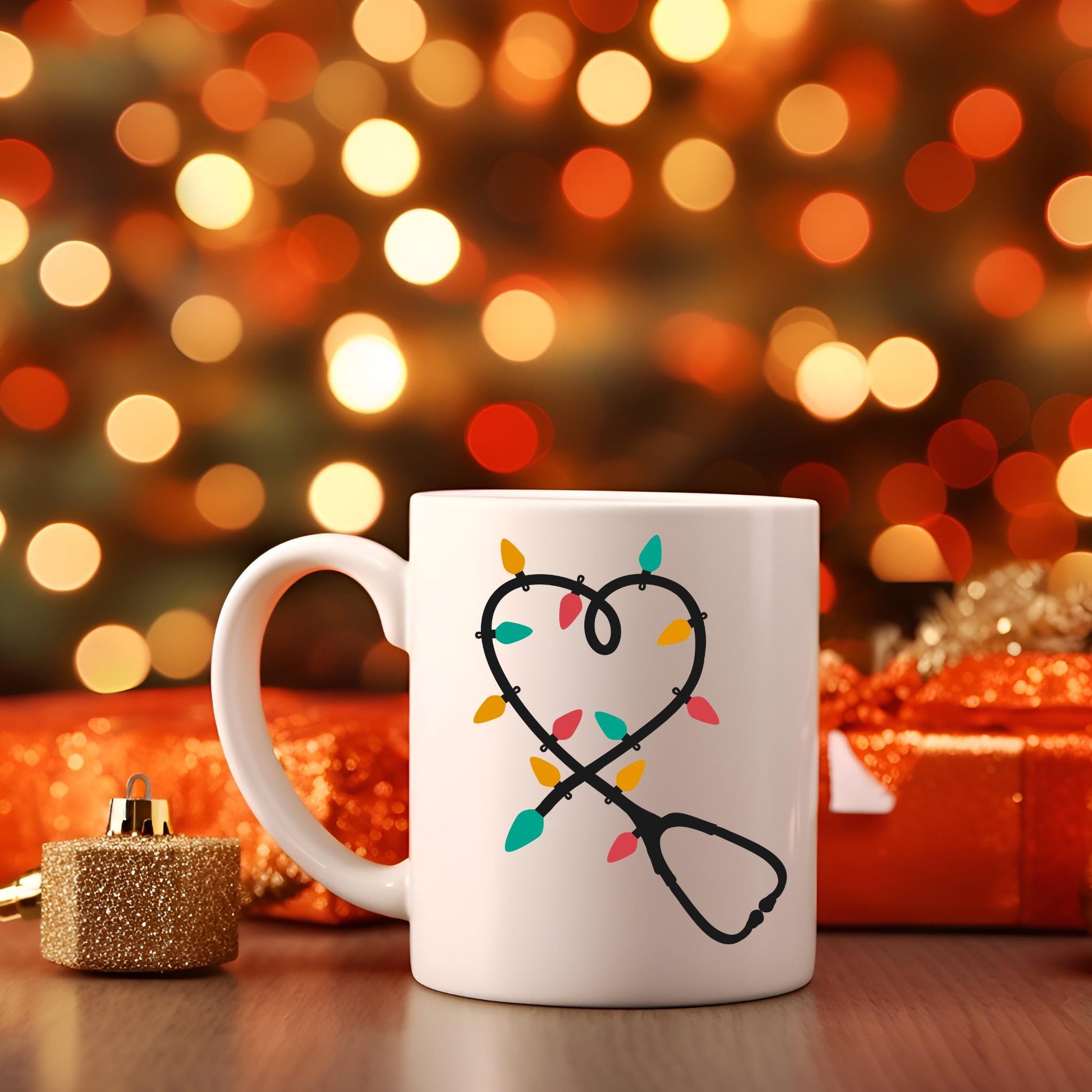 Personalised Stethoscope Fairy Lights Christmas Mug | Medic Gift | Doctor | ODP | Nurse | Vet